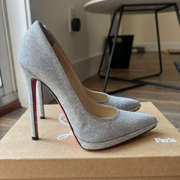 Christian Louboutin Pigalle Plato Silver Pump Heels - Picture 2 of 10